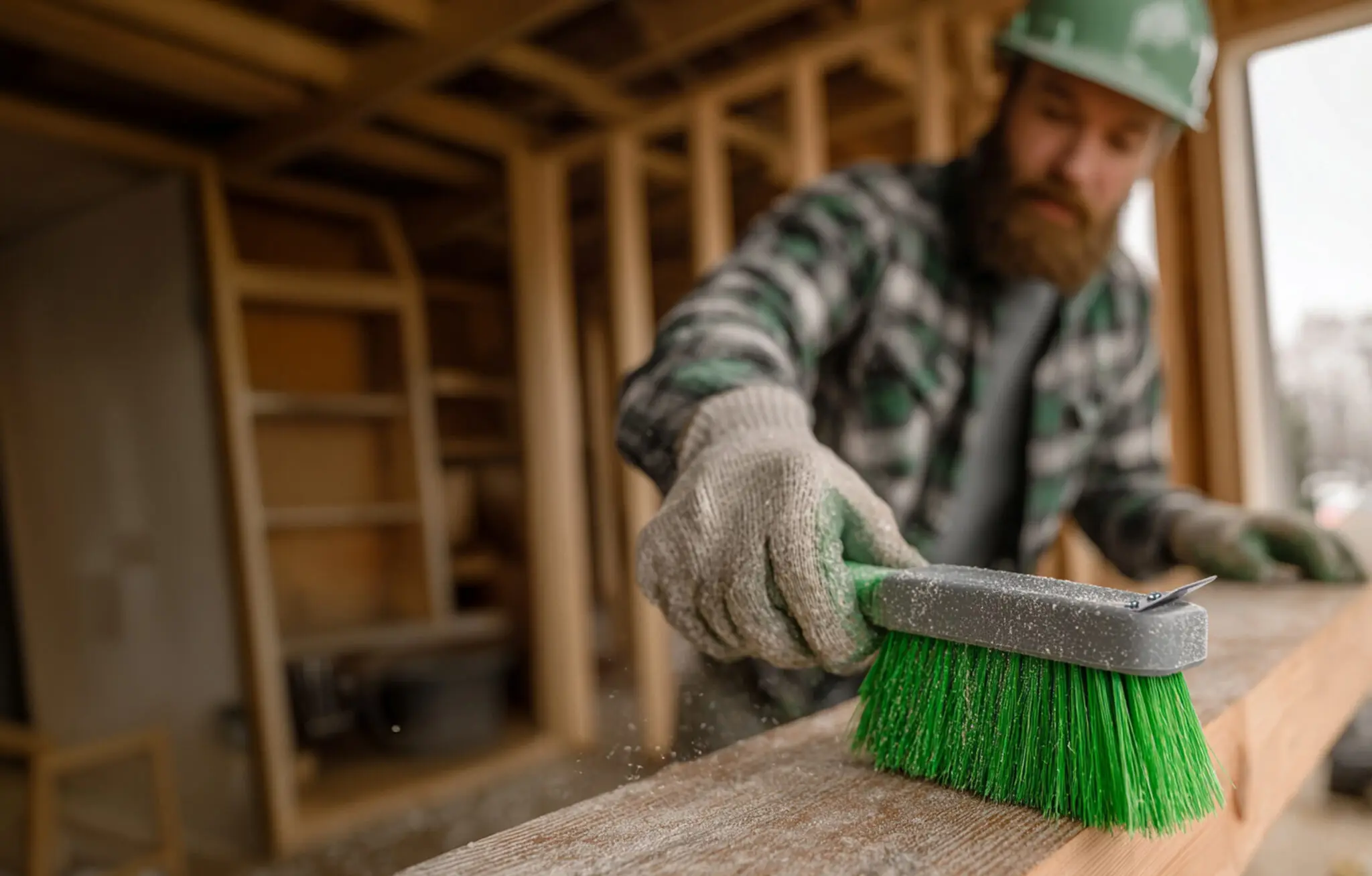 A man using a brush on a piece of wood
